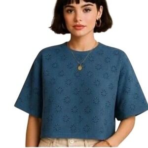 Madewell Embroidered Wide-Sleeve Boxy Tee Size S